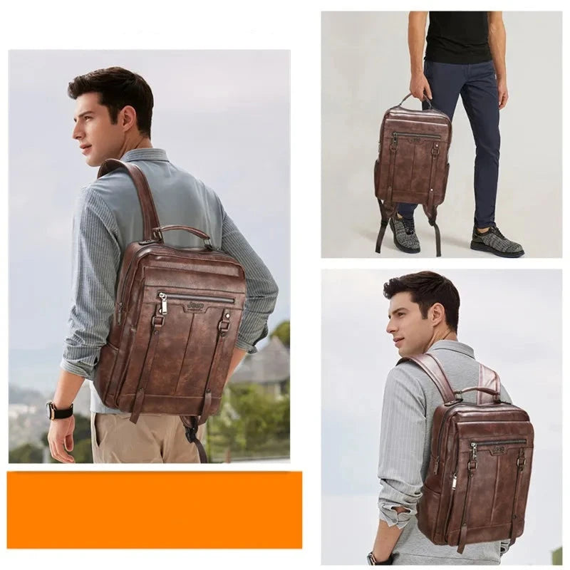 Mochila Masculina de Couro Legítimo Jeep Fury