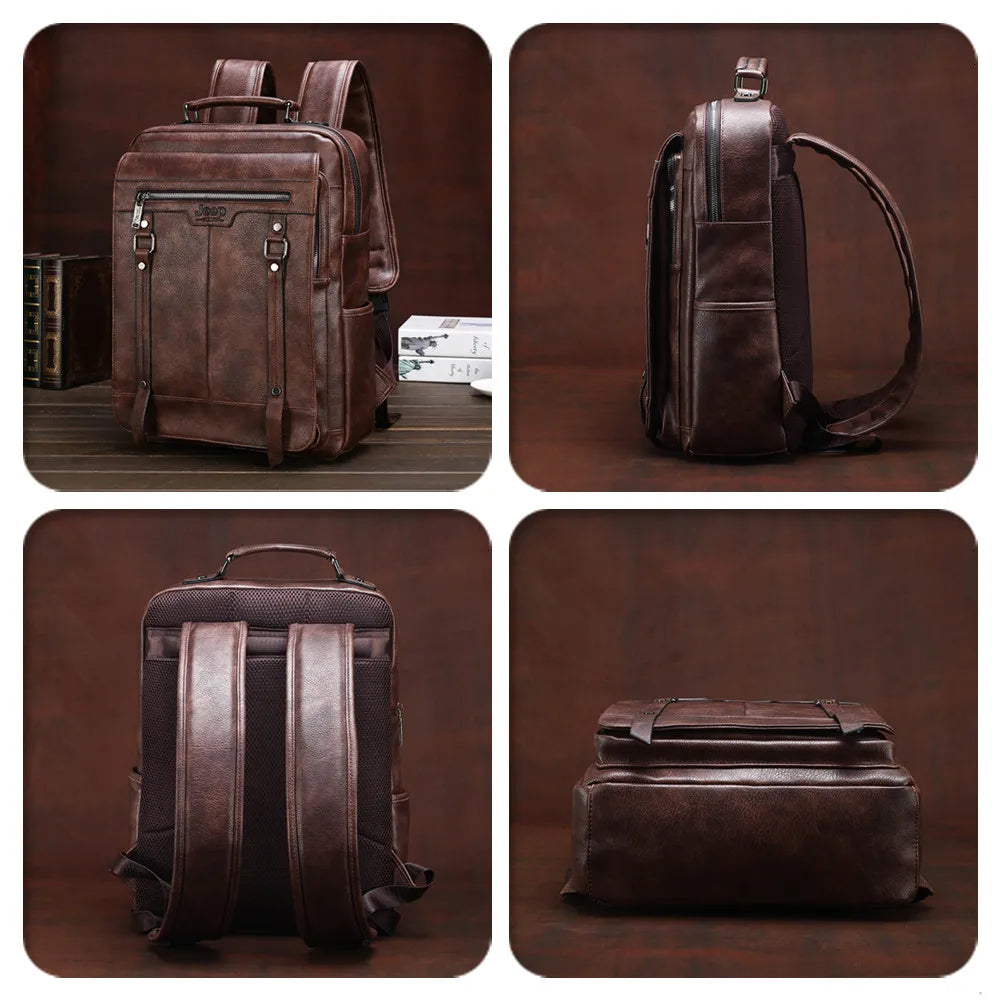 Mochila Masculina de Couro Legítimo Jeep Fury