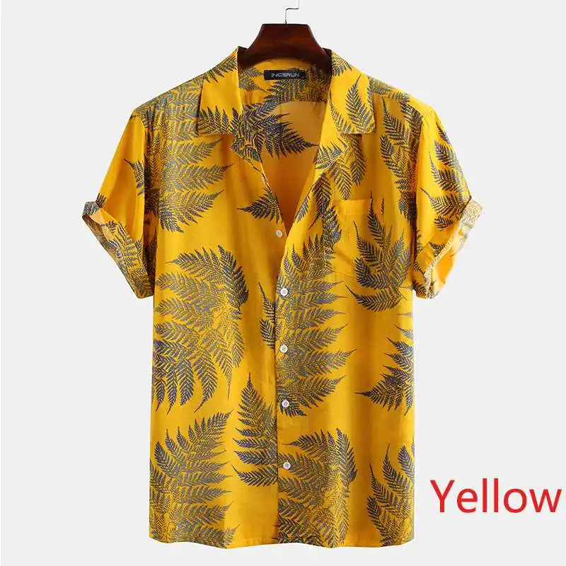 Incerun-camisa havaiana para homens, camisa de manga curta com lapela impressão, casual, streetwear verão, botão, tamanho s-3xl, 2024