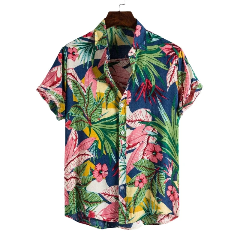 Men's Hawaiian Short Sleeve Cotton T-Shirt, Homem Camisas, Alta Qualidade Moda Vestuário, Blusas Sociais, Luxo, Frete Grátis