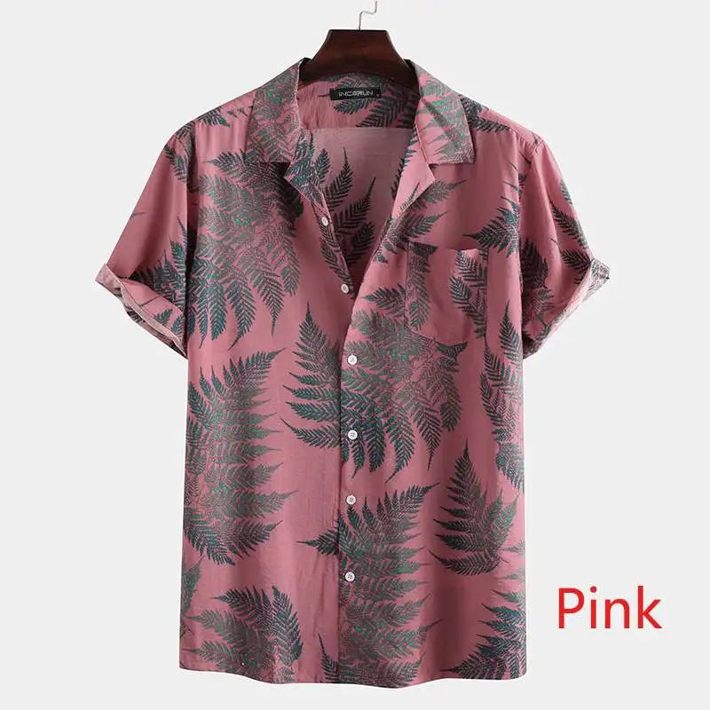 Incerun-camisa havaiana para homens, camisa de manga curta com lapela impressão, casual, streetwear verão, botão, tamanho s-3xl, 2024